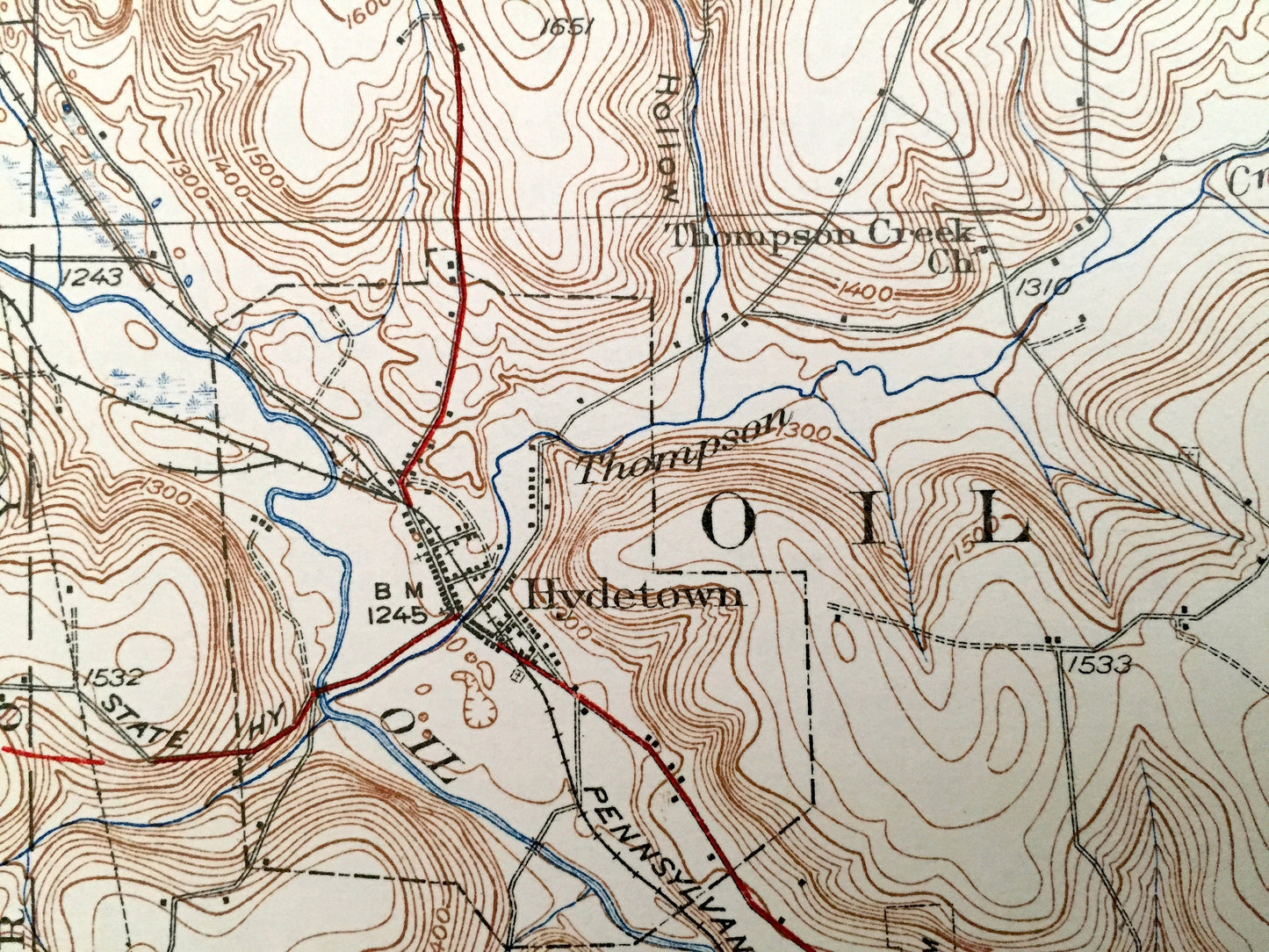 Antique Titusville, Pennsylvania 1933 US Geological Survey Topographic Map - Rome, Eldred, Southwest, Cherry Tree, Oakland, Cornplanter, PA