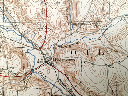 Antique Titusville, Pennsylvania 1933 US Geological Survey Topographic Map - Rome, Eldred, Southwest, Cherry Tree, Oakland, Cornplanter, PA