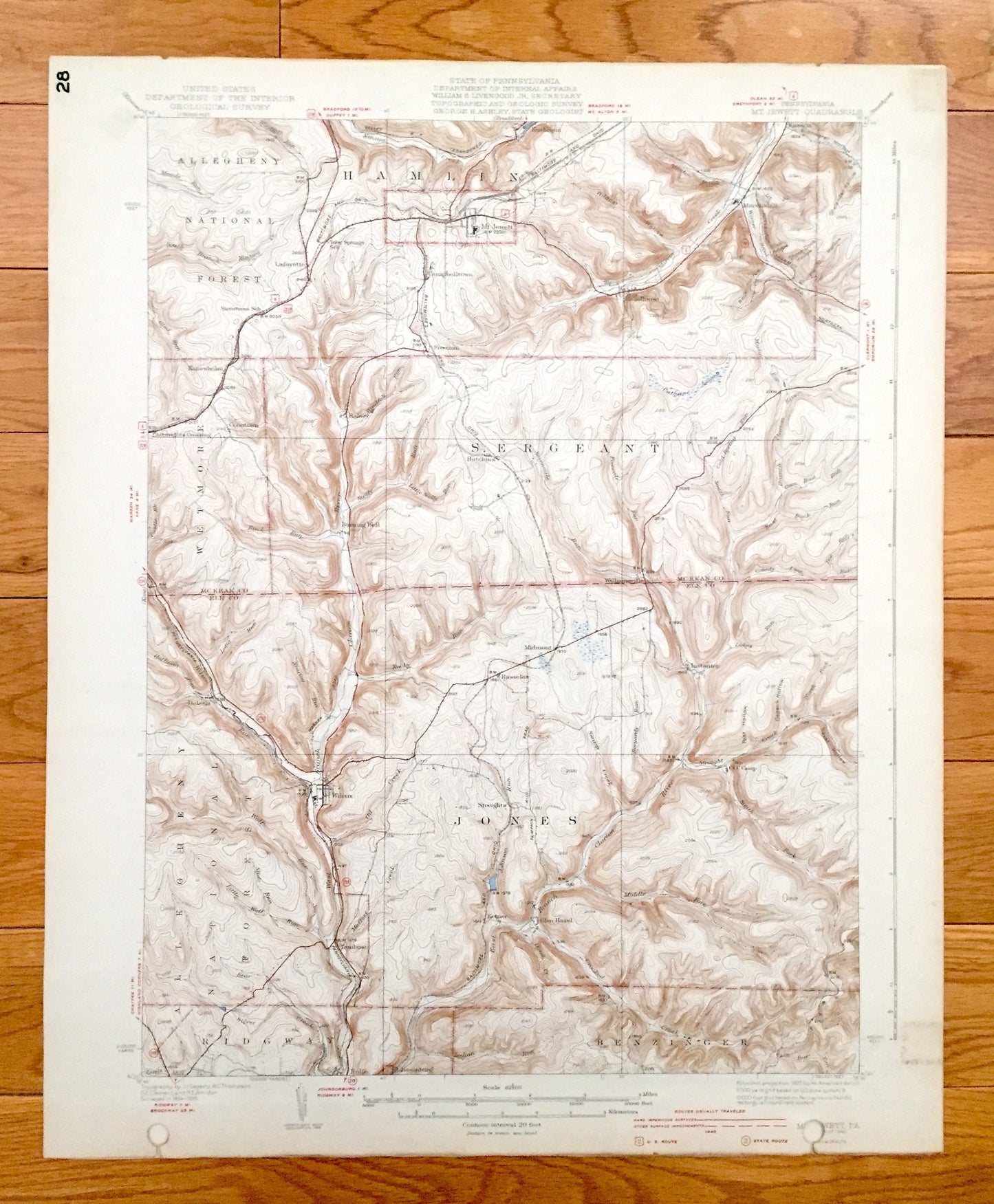 Antique Mount Jewett, Pennsylvania 1940 US Geological Survey Topographic Map - Hamlin, Sergeant, Wetmore, Jones, Benzinger, Ridgway, Wilcox