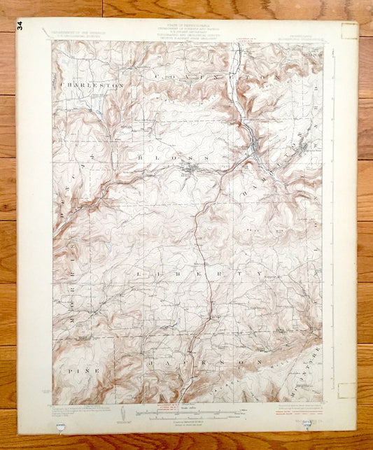 Antique Blossburg, Pennsylvania 1927 US Geological Survey Topographic Map – Tioga, Lycoming County, Charleston, Covington, Duncan, Morris PA