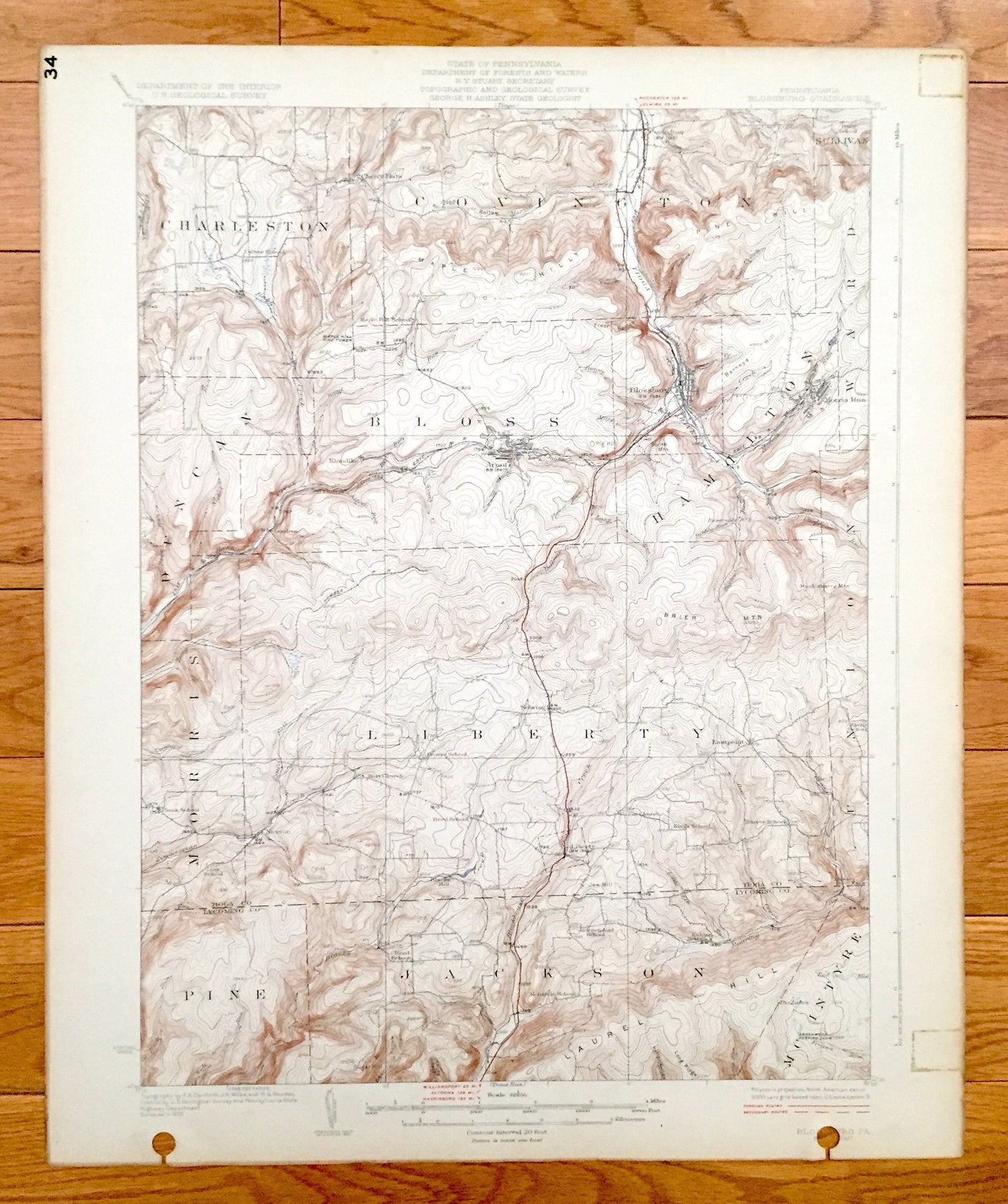 Antique Blossburg, Pennsylvania 1927 US Geological Survey Topographic Map – Tioga, Lycoming County, Charleston, Covington, Duncan, Morris PA