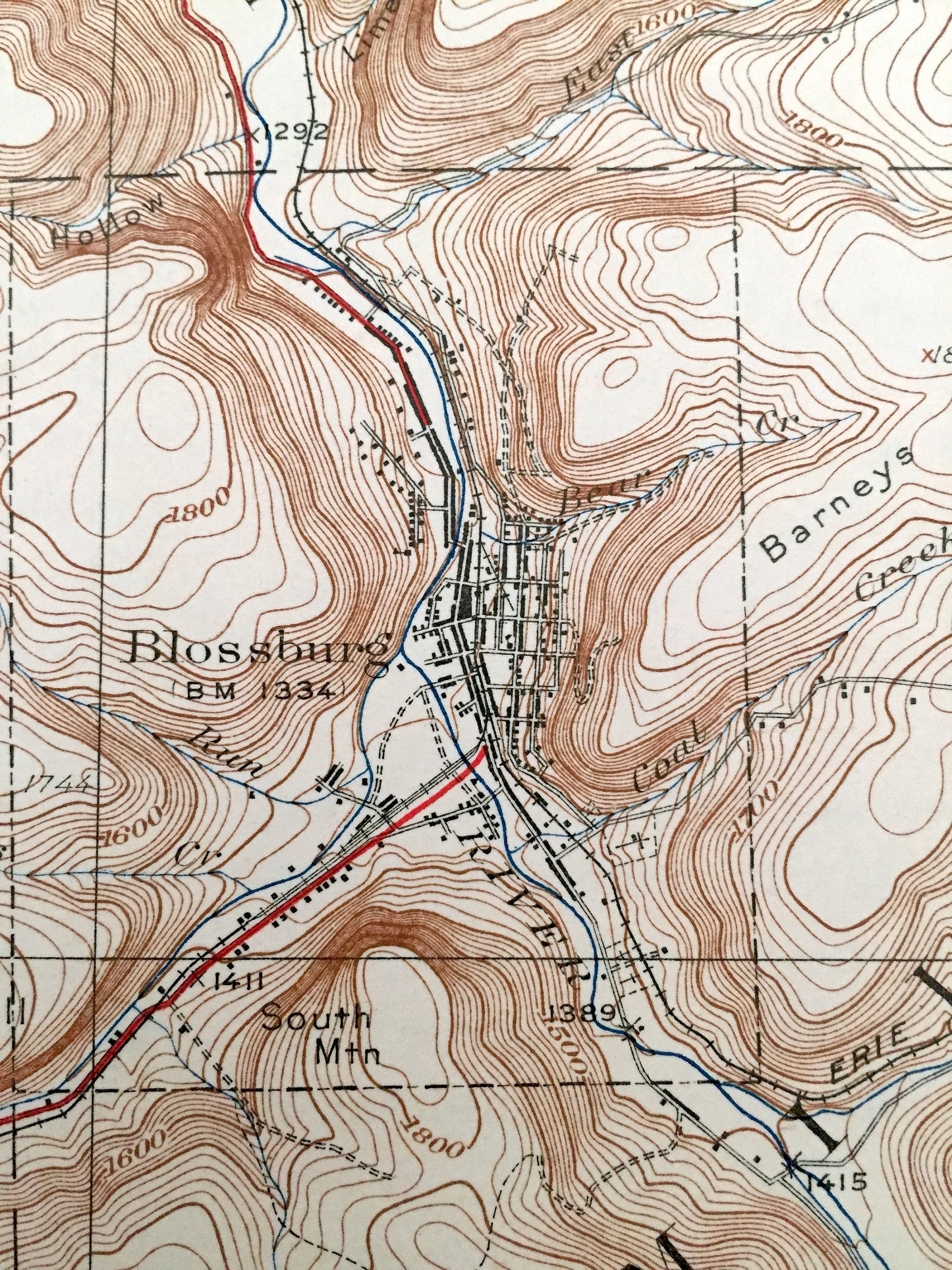 Antique Blossburg, Pennsylvania 1927 US Geological Survey Topographic Map – Tioga, Lycoming County, Charleston, Covington, Duncan, Morris PA