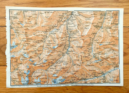 Antique 1913 Vals Platz, Switzerland Map from Baedekers Guide Atlas – Hinterrhein, Vrin, Safien Platz, Medels, Sphigen, Nufenen, Rothorn
