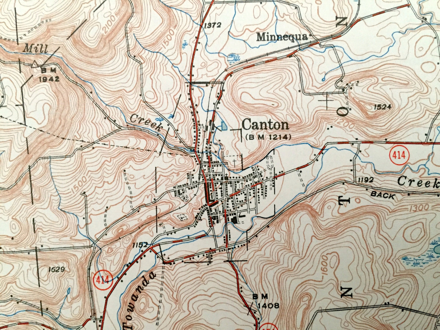 Antique Canton, Pennsylvania 1944 US Geological Survey Topographic Map - Sullivan, Ward, Armenia, Troy, Granville, Leroy, Union, McIntyre