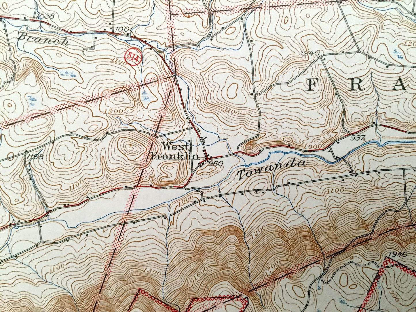 Antique Powell, Pennsylvania 1945 US Geological Survey Topographic Map – Bradford, Sullivan County, Monroe, Towanda, Burlington, Franklin PA