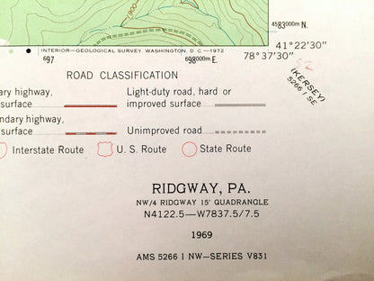 Antique Ridgway, Pennsylvania 1969 US Geological Survey Topographic Map – Elk County, Johnsonburg, Daguscahonda, Benzinger, Fox, Montmorenci