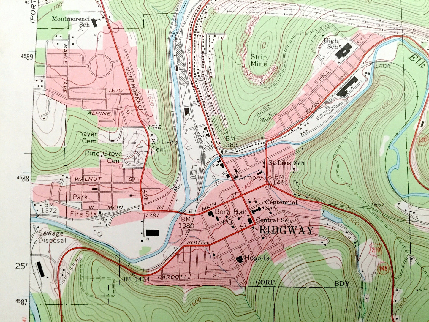 Antique Ridgway, Pennsylvania 1969 US Geological Survey Topographic Map – Elk County, Johnsonburg, Daguscahonda, Benzinger, Fox, Montmorenci