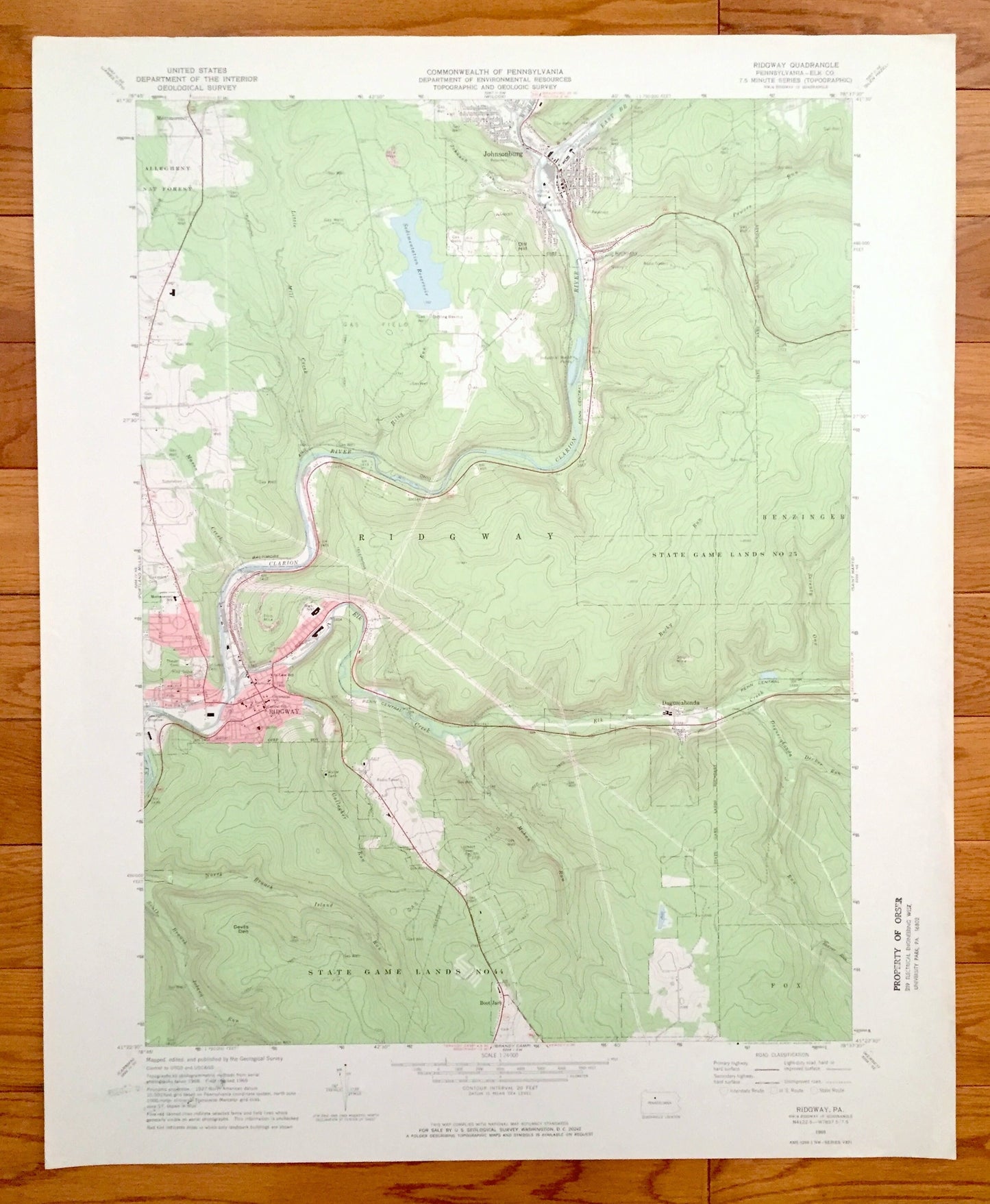 Antique Ridgway, Pennsylvania 1969 US Geological Survey Topographic Map – Elk County, Johnsonburg, Daguscahonda, Benzinger, Fox, Montmorenci
