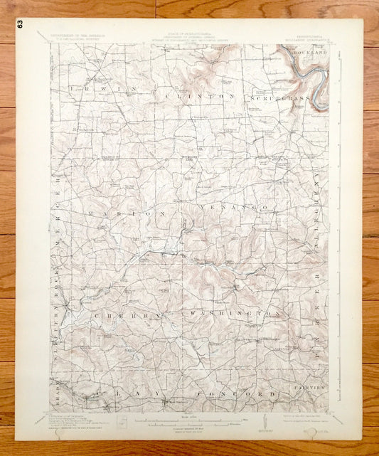 Antique Hilliards, Pennsylvania 1912 US Geological Survey Topographic Map - Washington, Cherry, Clay, Concord, Fairview, Parker, Marion