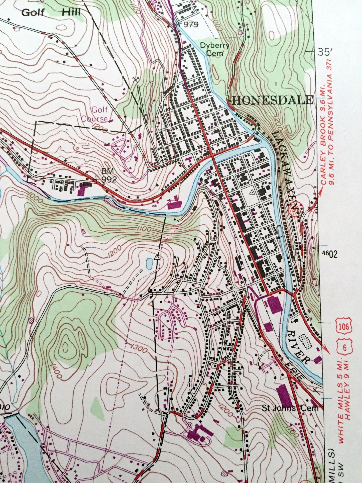 Antique Honesdale, Pennsylvania 1946 US Geological Survey Topographic Map – Wayne County, Clinton, Dyberry, Texas, Cherry Ridge, Canaan