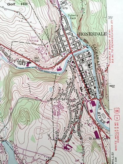 Antique Honesdale, Pennsylvania 1946 US Geological Survey Topographic Map – Wayne County, Clinton, Dyberry, Texas, Cherry Ridge, Canaan