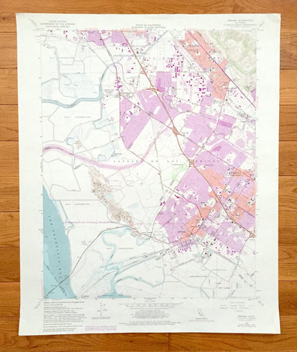 Antique Newark, California 1959 US Geological Survey Topographic Map – Alameda, San Mateo County, Hayward, Fremont, San Francisco Bay