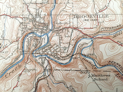 Antique Brookville, Pennsylvania 1926 US Geological Survey Topographic Map - Pine Creek, Warsaw, Eldred, Millcreek, Union, Limestone, Oliver