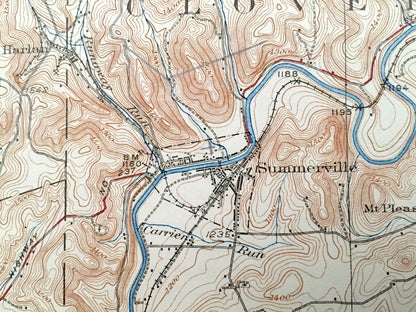 Antique Brookville, Pennsylvania 1926 US Geological Survey Topographic Map - Pine Creek, Warsaw, Eldred, Millcreek, Union, Limestone, Oliver