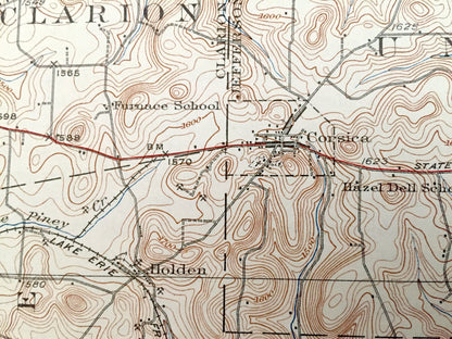 Antique Brookville, Pennsylvania 1926 US Geological Survey Topographic Map - Pine Creek, Warsaw, Eldred, Millcreek, Union, Limestone, Oliver