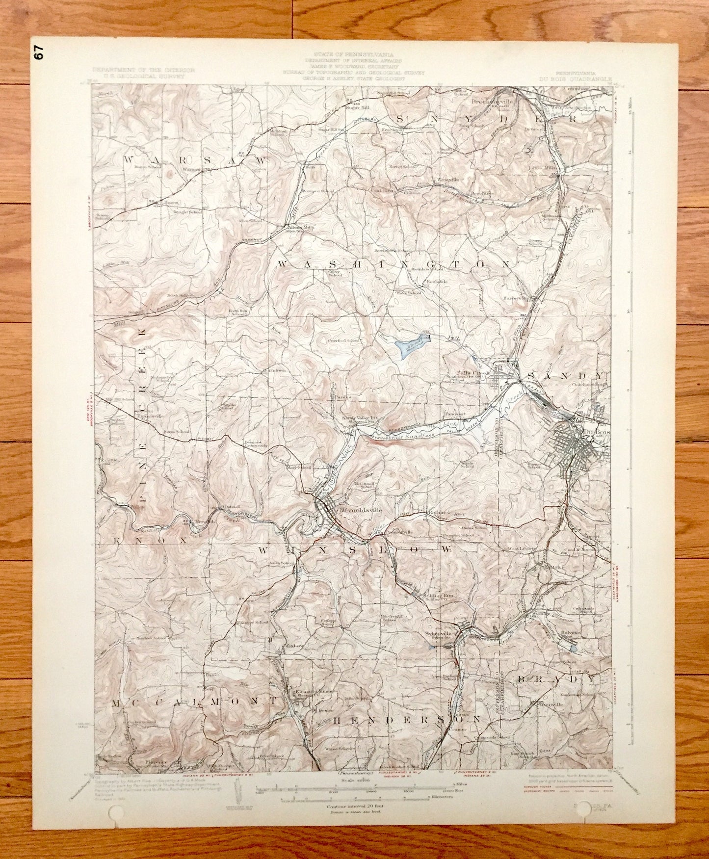Antique Du Bois, Pennsylvania 1924 US Geological Survey Topographic Map – Clearfield, Jefferson County, Sandy, Brady, Henderson, Knox, PA