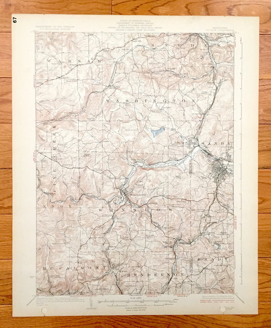 Antique Du Bois, Pennsylvania 1924 US Geological Survey Topographic Map – Clearfield, Jefferson County, Sandy, Brady, Henderson, Knox, PA