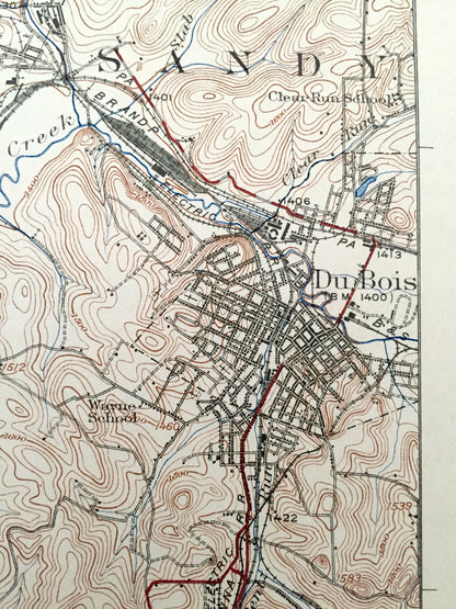 Antique Du Bois, Pennsylvania 1924 US Geological Survey Topographic Map – Clearfield, Jefferson County, Sandy, Brady, Henderson, Knox, PA