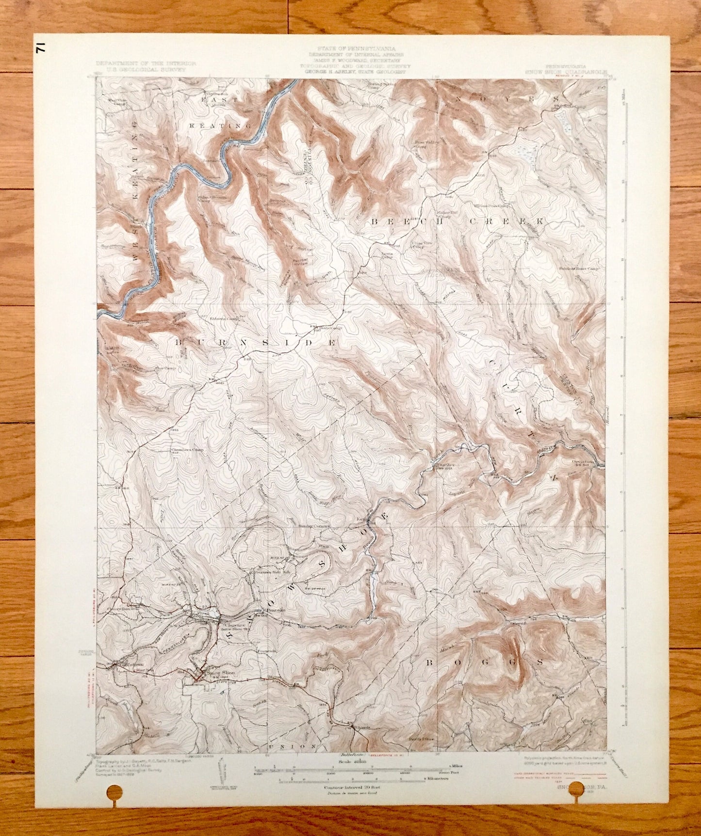 Antique Snow Shoe, Pennsylvania 1931 US Geological Survey Topographic Map – Centre, Clinton County Union, Boggs, Burnside, Beech Creek, PA