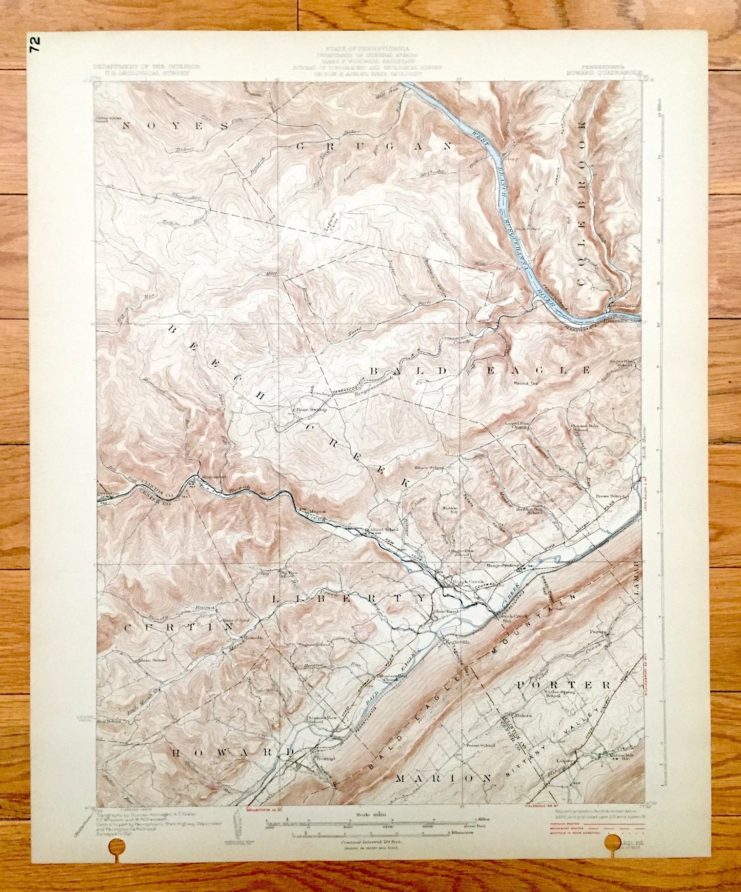 Antique Howard, Pennsylvania 1923 US Geological Survey Topographic Map – Centre, Clinton County, Marion, Porter, Liberty, Beech Creek, PA