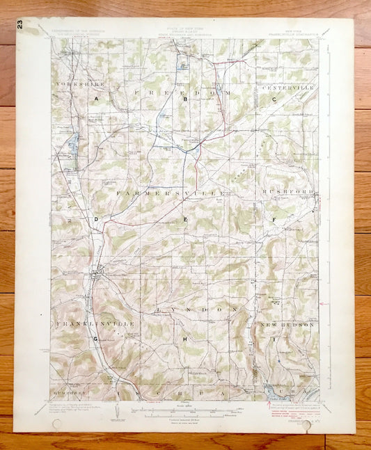 Antique Franklinville, New York 1924 US Geological Survey Topographic Map - Cattaraugus County, Yorkshire, Freedom, Farmersville, Lyndon, NY