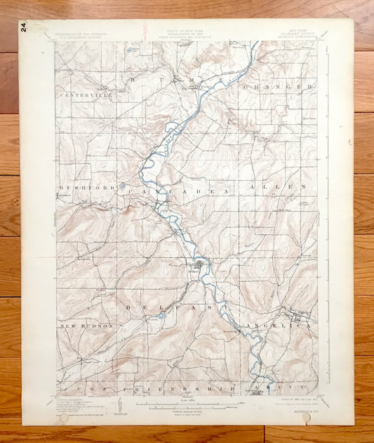 Antique Angelica, New York 1906 US Geological Survey Topographic Map – Allegany County, Amity, Friendship, New Hudson, Caneadea, Granger, NY
