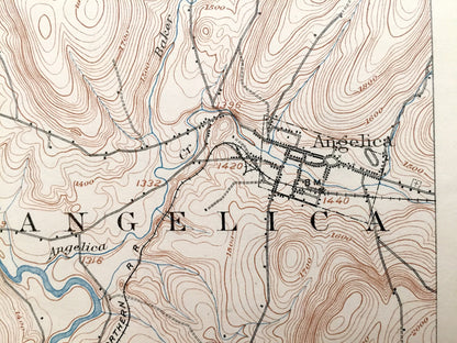 Antique Angelica, New York 1906 US Geological Survey Topographic Map – Allegany County, Amity, Friendship, New Hudson, Caneadea, Granger, NY