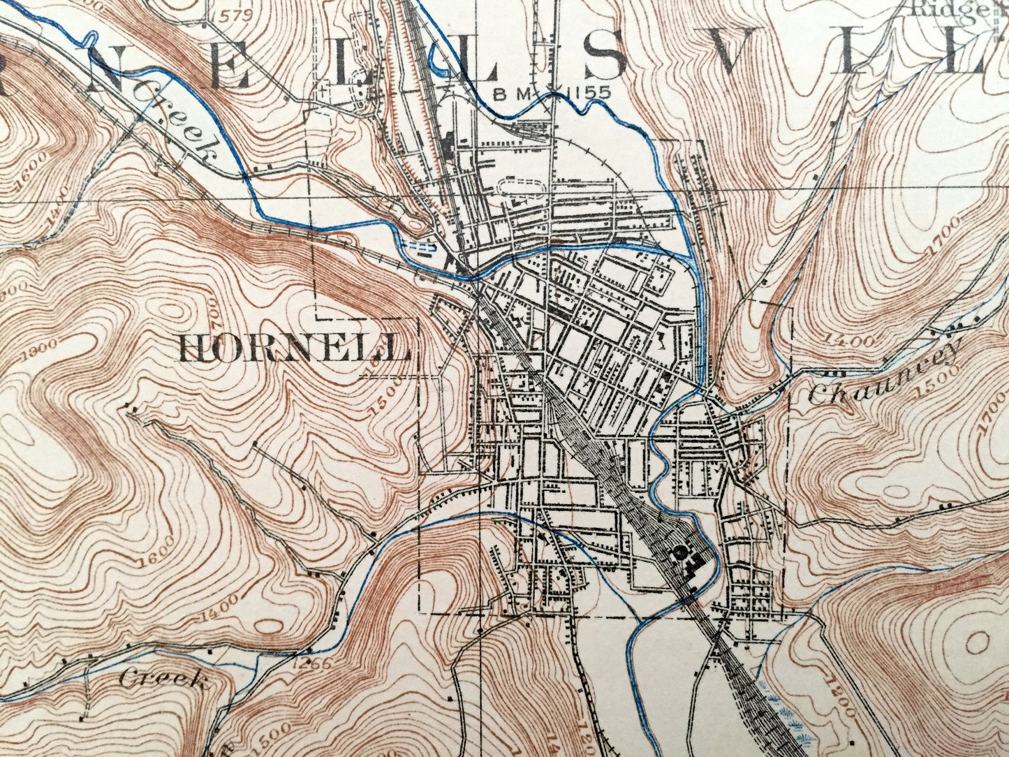 Antique Hornell, New York 1918 US Geological Survey Topographic Map - Hartsville, Almond, Howard, Fremont, Wayland, Cohocton, Dansville, NY