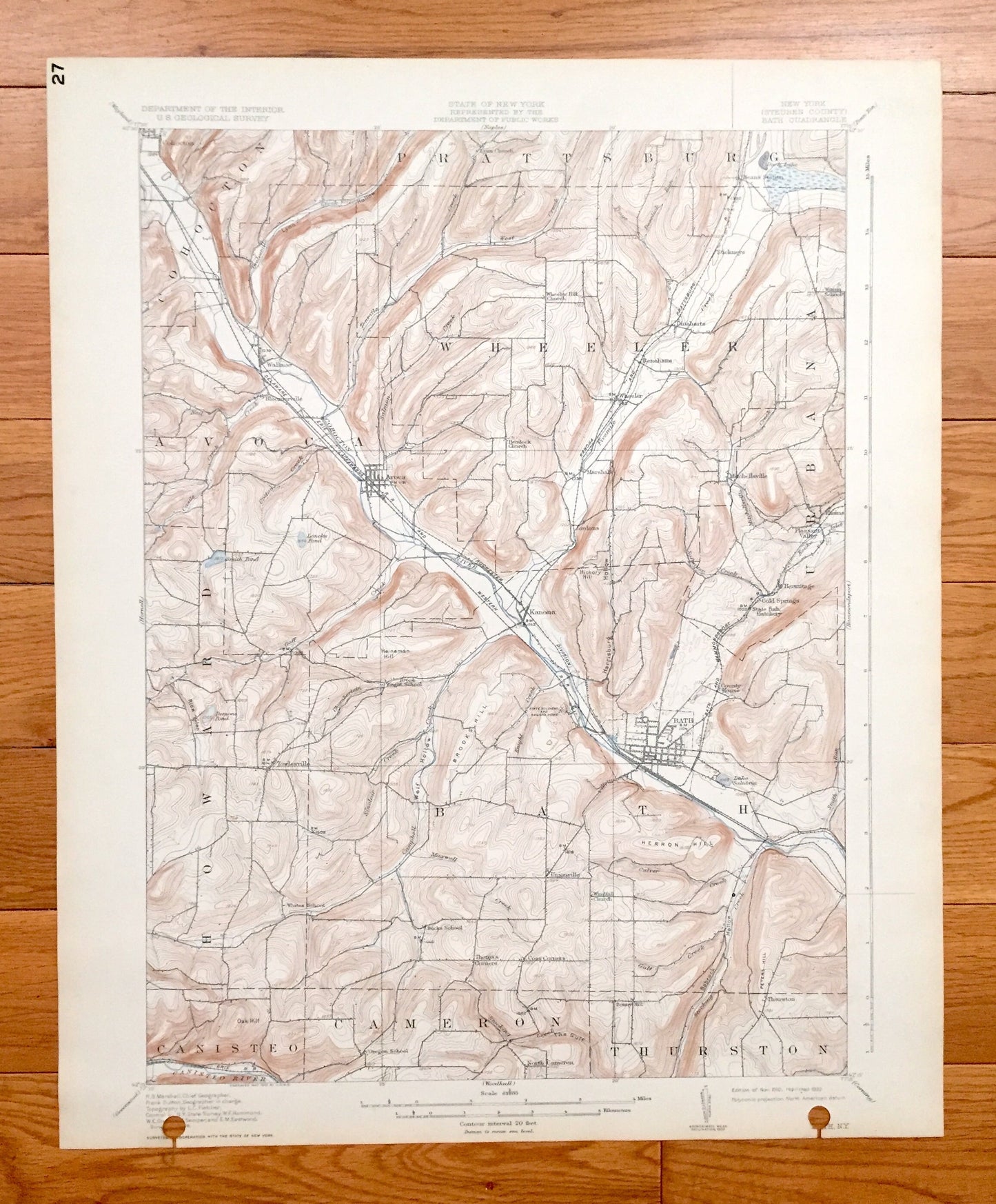 Antique Bath, New York 1910 US Geological Survey Topographic Map - Cameron, Thurston, Wheeler, Prattsburg, Urbana, Avoca, Cohocton, Canisteo