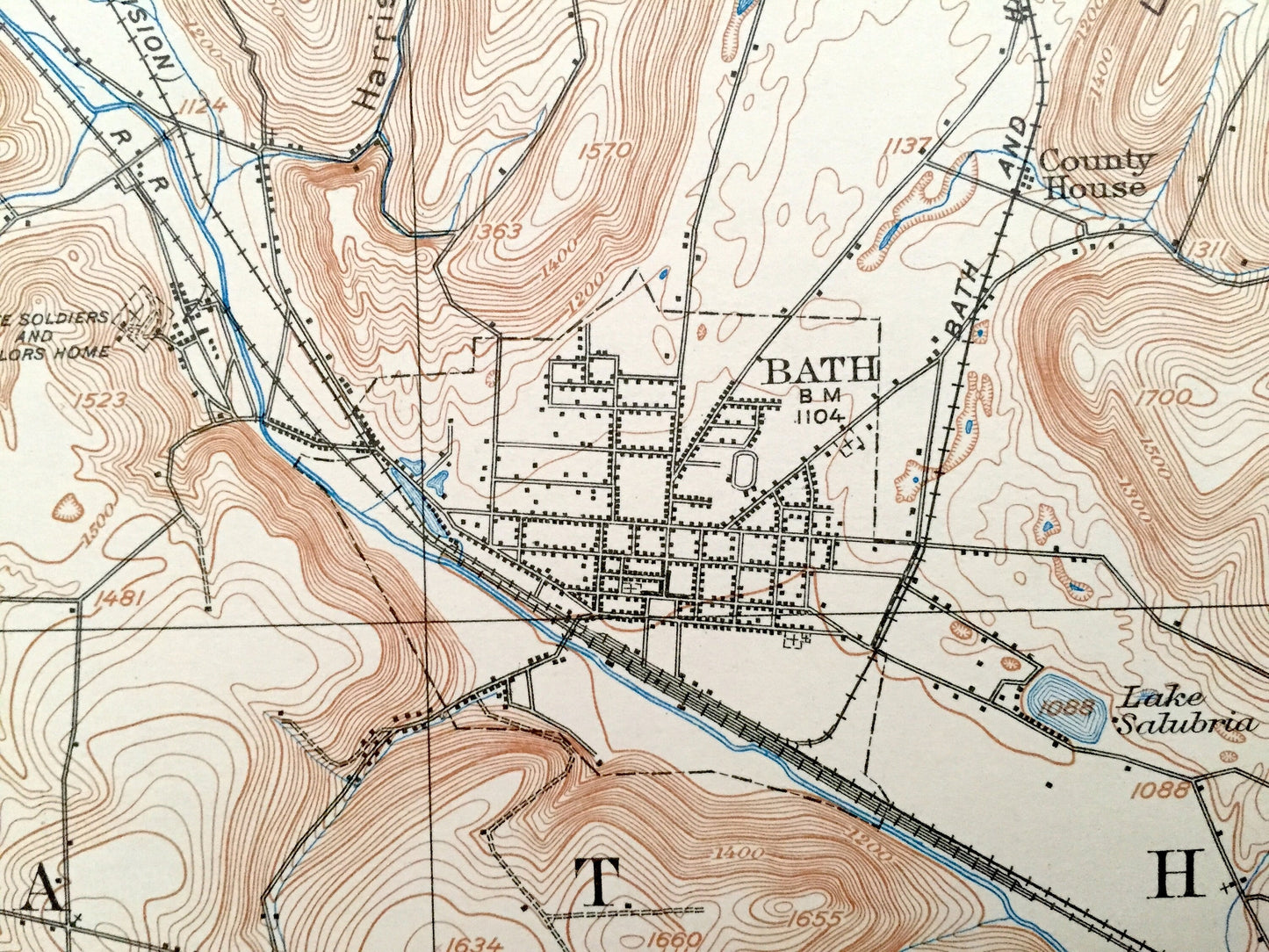 Antique Bath, New York 1910 US Geological Survey Topographic Map - Cameron, Thurston, Wheeler, Prattsburg, Urbana, Avoca, Cohocton, Canisteo