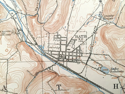 Antique Bath, New York 1910 US Geological Survey Topographic Map - Cameron, Thurston, Wheeler, Prattsburg, Urbana, Avoca, Cohocton, Canisteo