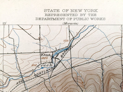 Antique Ithaca, New York 1900 US Geological Survey Topographic Map – Dryden, Lansing, Harford, Richford, Caroline, Candor, Spencer, Danby NY