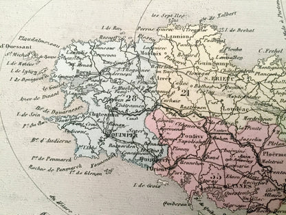 Antique 1869 France Map from Atlas National by Migeon – Paris, Marseilles, Toulouse, Bordeaux, Lille, Nantes, Lyon, Corisica, Normandy