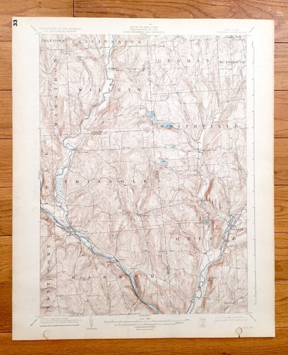 Antique Greene, New York 1904 US Geological Survey Topographic Map – Cortland, Broome, Chenango County, Whitney Point, Willett, Triangle, NY