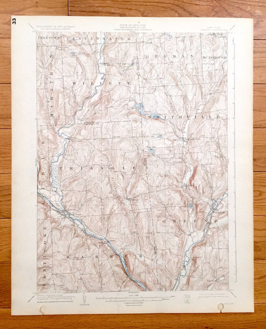 Antique Greene, New York 1904 US Geological Survey Topographic Map – Cortland, Broome, Chenango County, Whitney Point, Willett, Triangle, NY