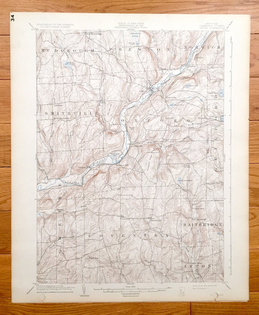 Antique Oxford, New York 1904 US Geological Survey Topographic Map – Chenango County, McDonough, Preston, Norwich, Smithville, Guilford, NY