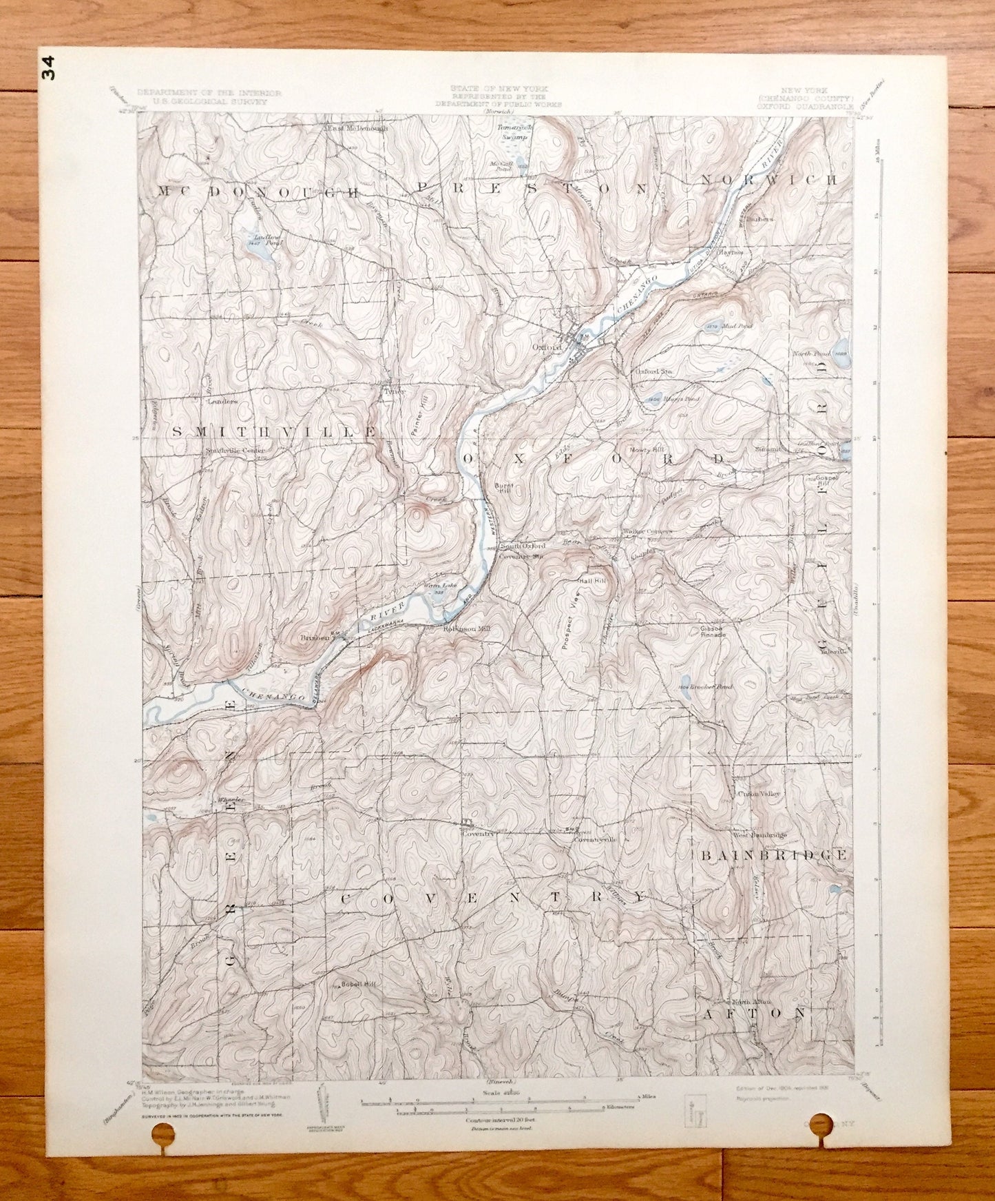 Antique Oxford, New York 1904 US Geological Survey Topographic Map – Chenango County, McDonough, Preston, Norwich, Smithville, Guilford, NY