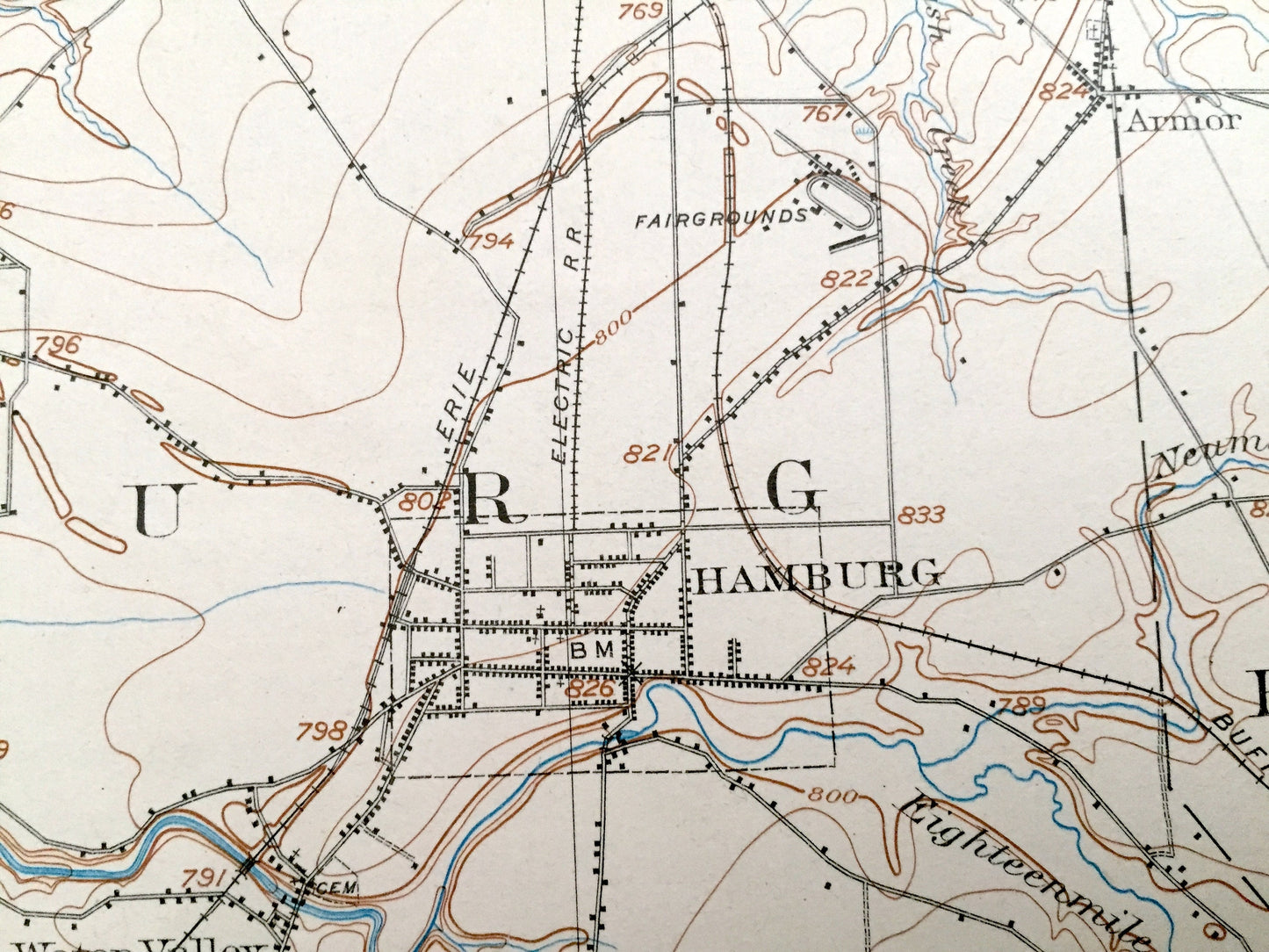 Antique Eden, New York 1907 US Geological Survey Topographic Map - Hamburg, Evans, Boston, Concord, Collins, Brant, Perrysburg, Lake Erie NY