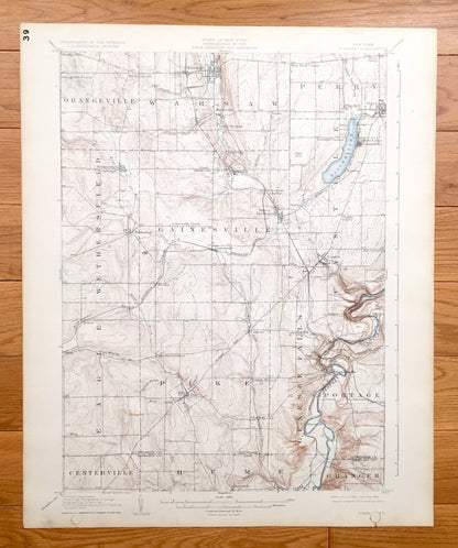 Antique Portage, New York 1905 US Geological Survey Topographic Map – Warsaw, Genesee Falls, Pike, Perry Wethersfield Castile Centerville NY