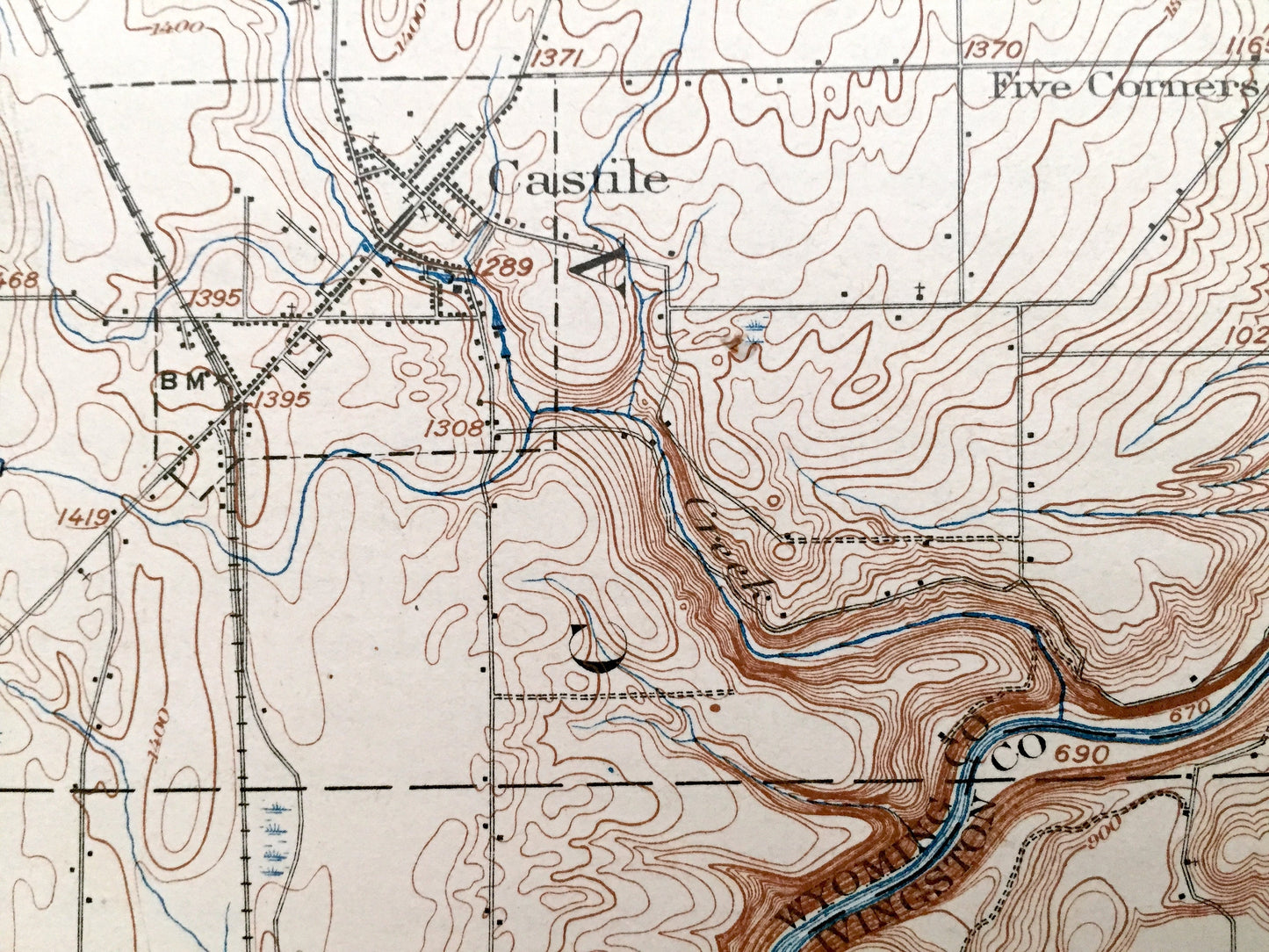 Antique Portage, New York 1905 US Geological Survey Topographic Map – Warsaw, Genesee Falls, Pike, Perry Wethersfield Castile Centerville NY