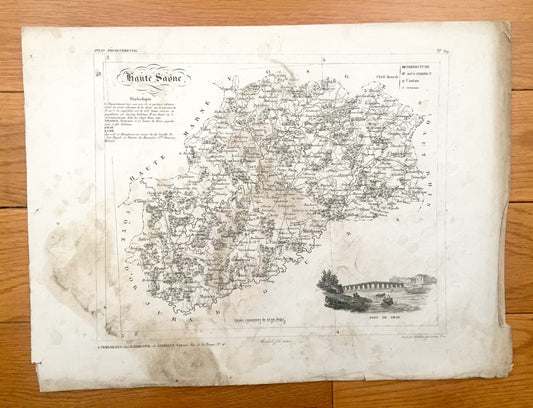 Antique 1833 Haute-Saône Department, France Map from Petit Atlas National by V. Monin – Haute-Saone,  Bourgogne-Franche-Comté Region