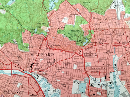 Antique Boston, Massachusetts 1956 US Geological Survey Topographic Map – Revere, Chelsea, Cambridge, Malden Woburn Saugus Suffolk County MA
