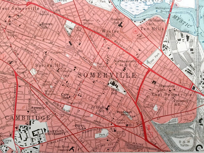 Antique Boston, Massachusetts 1956 US Geological Survey Topographic Map – Revere, Chelsea, Cambridge, Malden Woburn Saugus Suffolk County MA