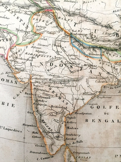 Antique 1838 Asia Map from Atlas Classique Ancienne by CV Monin – Turkey, Middle East, China, Japan, India, Tibet, Russia, Korea, Pakistan