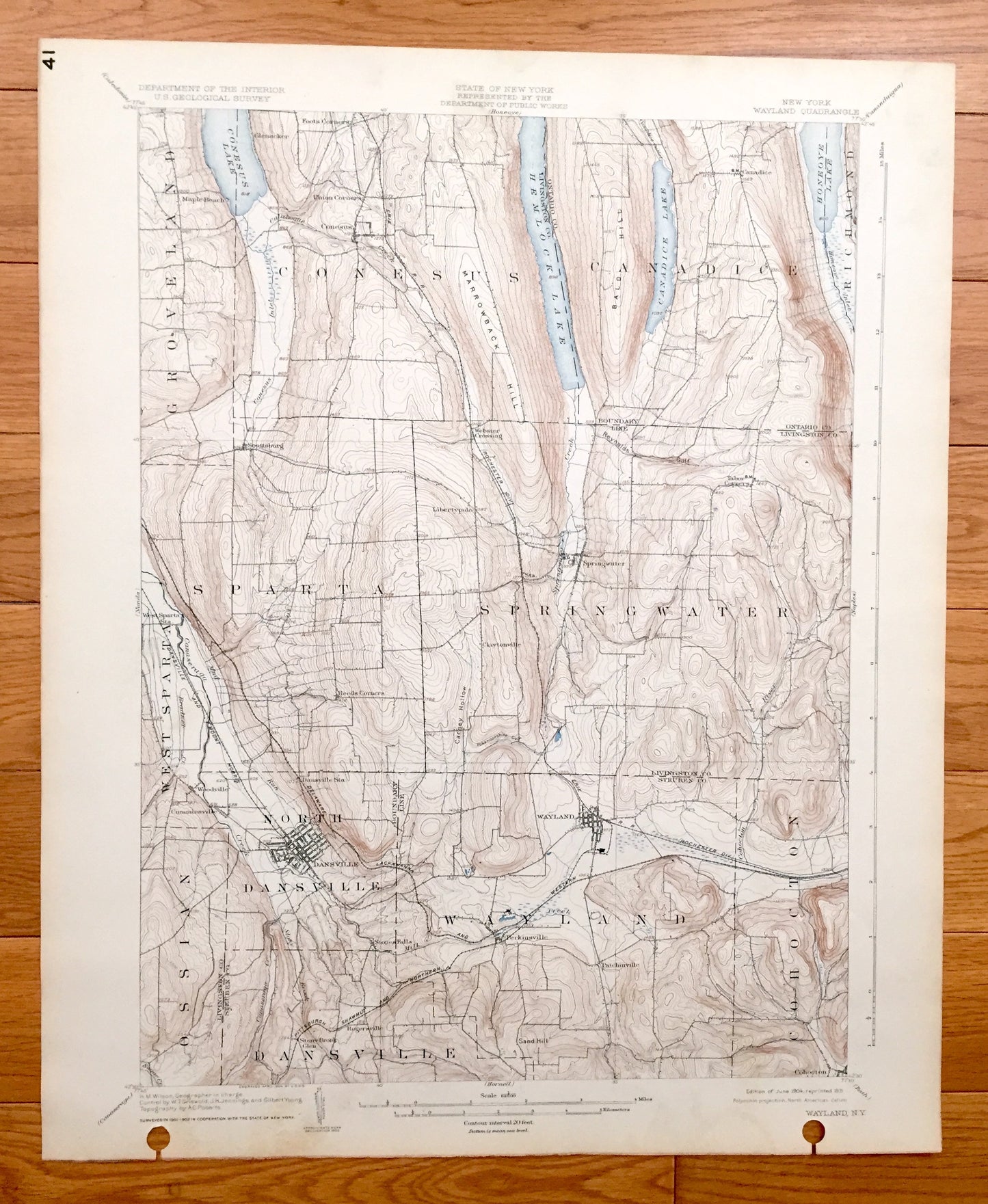 Antique Wayland, New York 1904 US Geological Survey Topographic Map - Dansville, Ossian, Sparta, Springwater, Cohocton, Groveland Conesus NY
