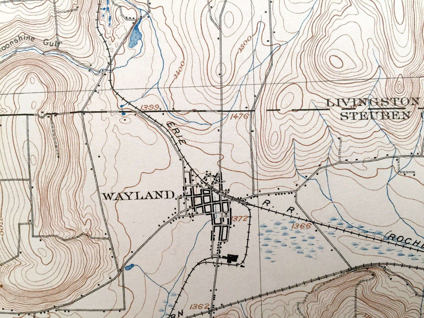 Antique Wayland, New York 1904 US Geological Survey Topographic Map - Dansville, Ossian, Sparta, Springwater, Cohocton, Groveland Conesus NY