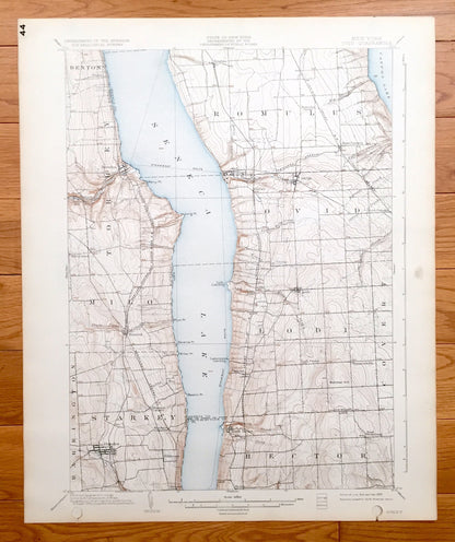 Antique Ovid, New York 1902 US Geological Survey Topographic Map - Romulus, Lodi, Hector, Covert, Starkey, Barrington, Milo, Torrey, Benton