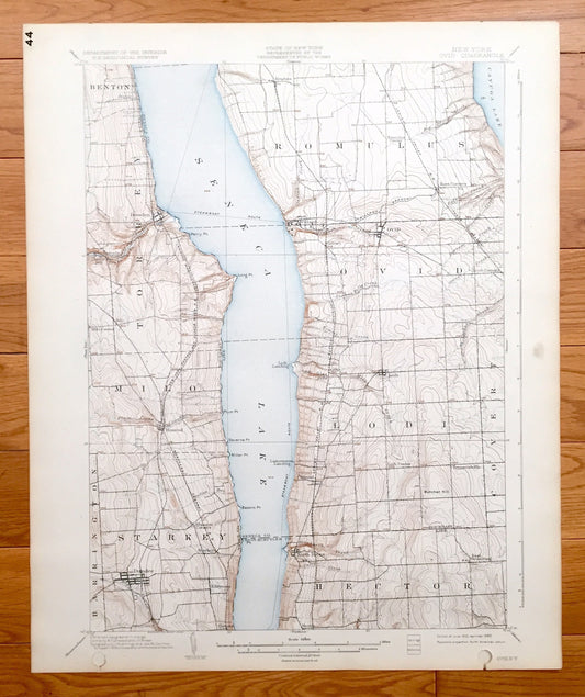Antique Ovid, New York 1902 US Geological Survey Topographic Map - Romulus, Lodi, Hector, Covert, Starkey, Barrington, Milo, Torrey, Benton