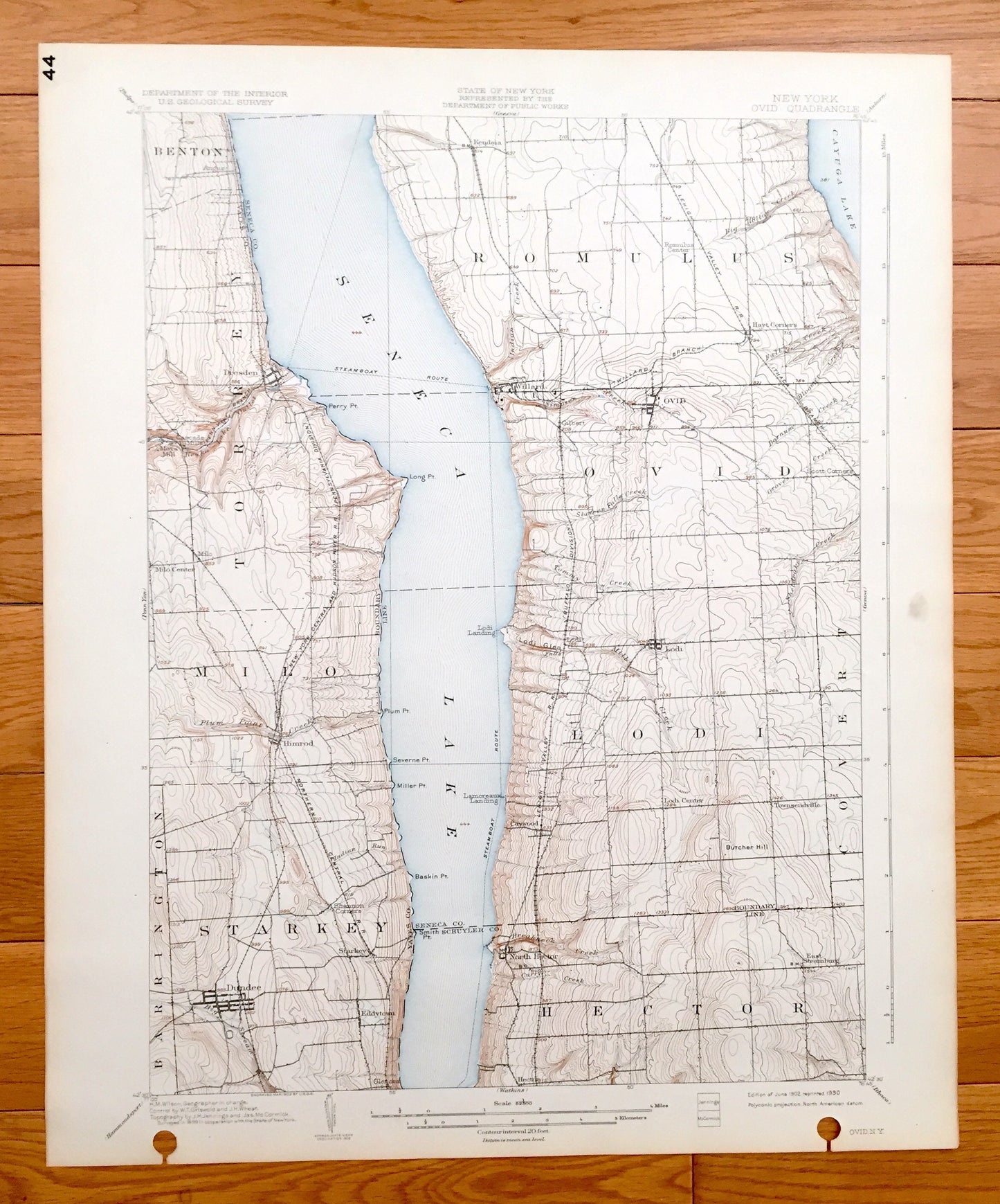 Antique Ovid, New York 1902 US Geological Survey Topographic Map - Romulus, Lodi, Hector, Covert, Starkey, Barrington, Milo, Torrey, Benton