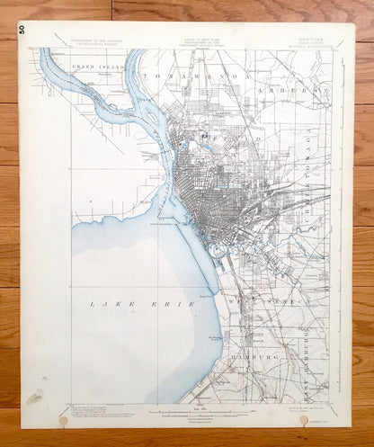 Antique Buffalo, New York 1901 US Geological Survey Topographic Map – Tonawanda, West Seneca, Hamburg, Cheektowaga, Amherst, Grand Island NY